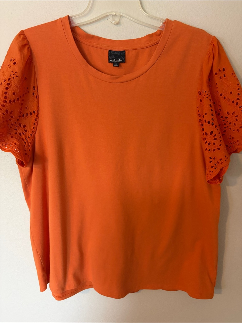Wallpapher Bright Orange Eyelet Sleeve Short-Sleeve Top